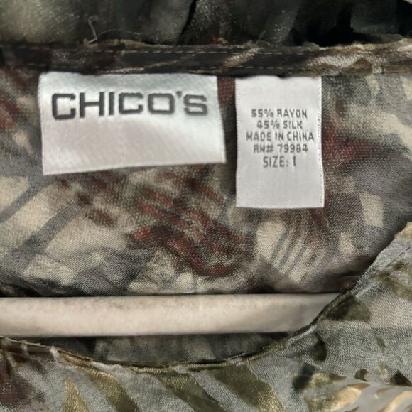 Chicos Top Womens Medium Multicolor Abstract Print Silk Blend Sheer Blouse - Picture 7 of 8